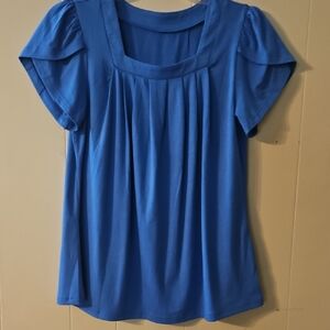 Chic Blue Women's Blouse with Flutter Sleeves